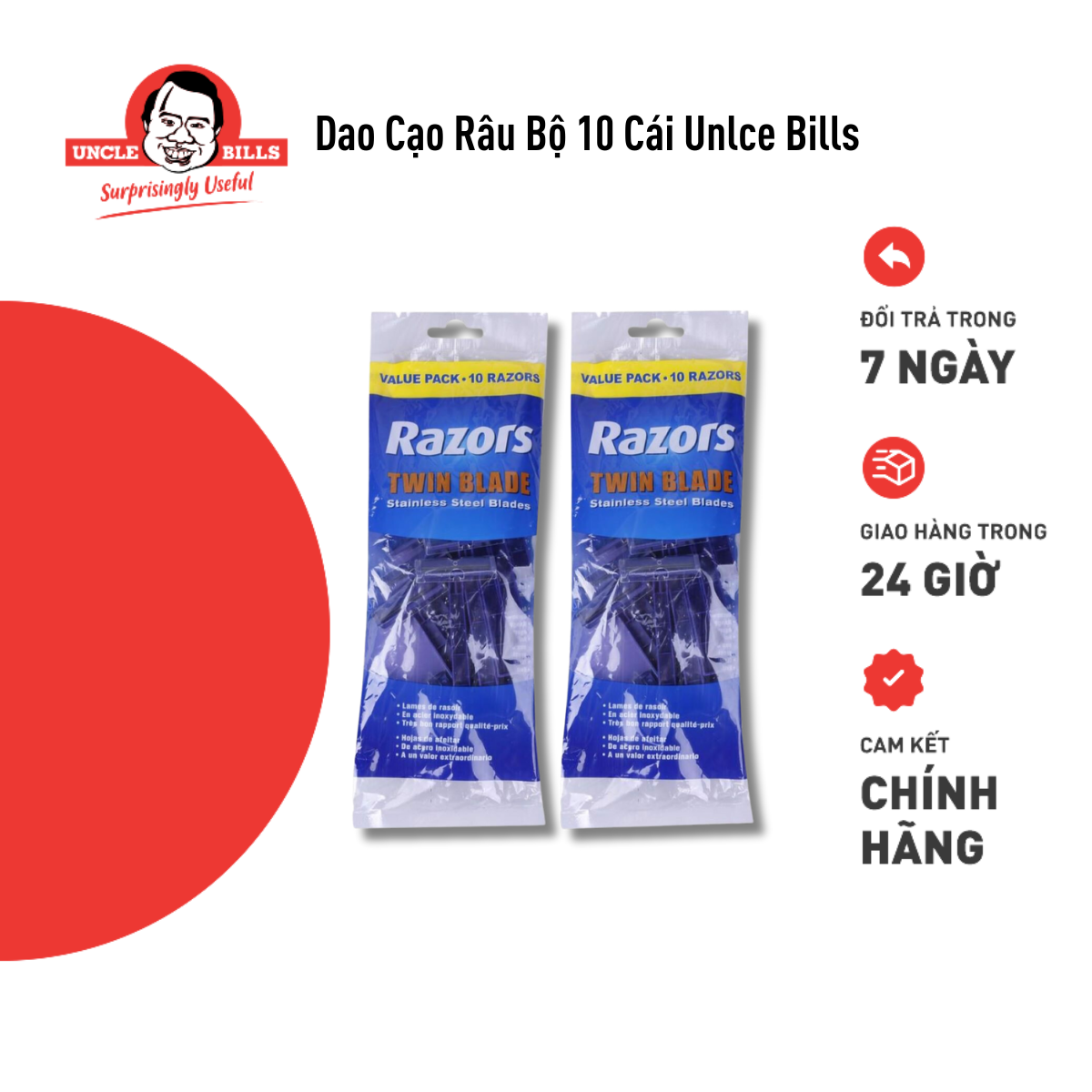 2 GÓI DAO CẠO RÂU 2 LƯỠI (10 CÁI/GÓI) UNCLE BILLS AG0028