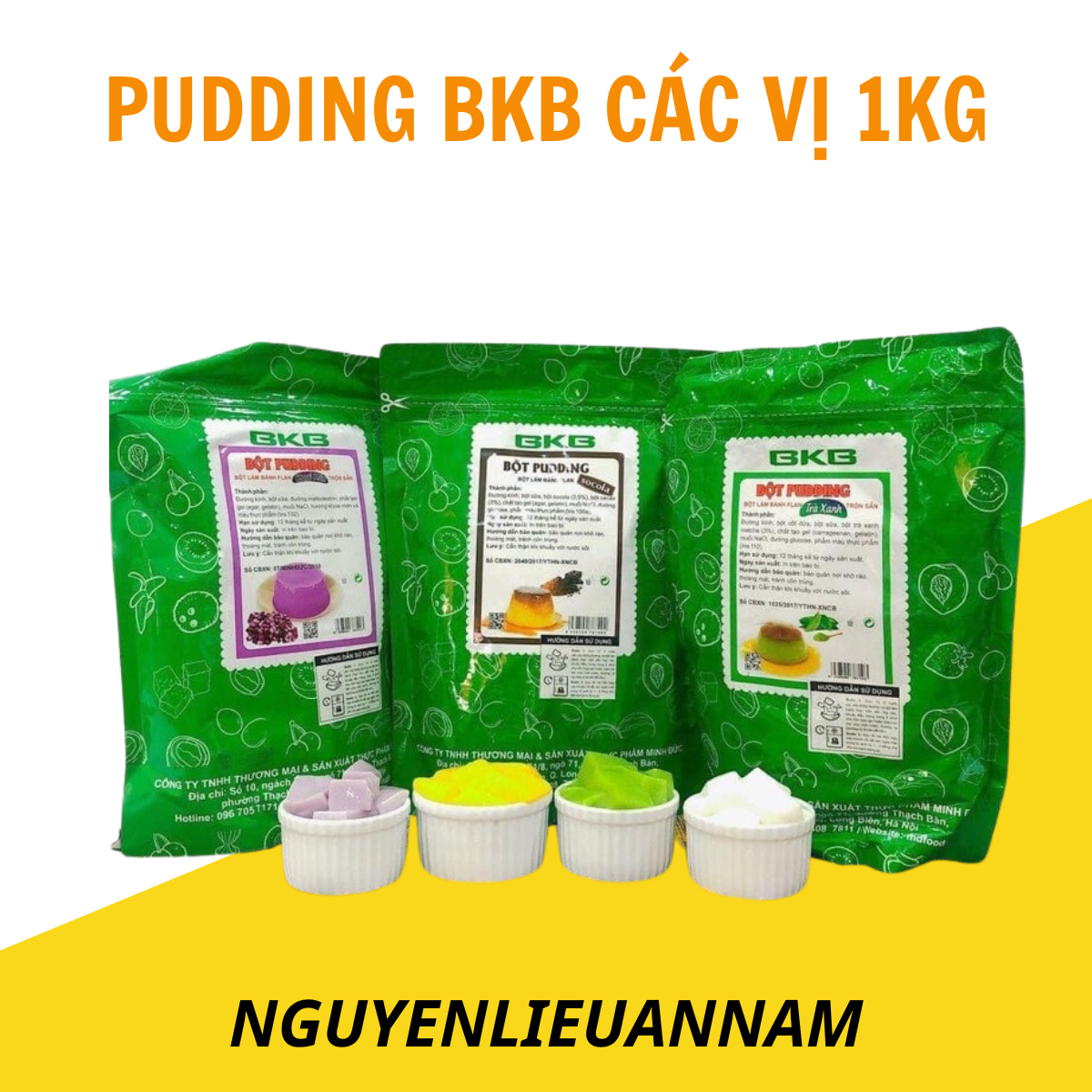 Bột Pudding BKB đủ vị  túi 1kg nấu pudding mềm mịn, thơm ngon
