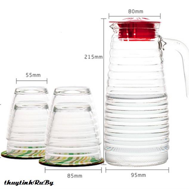 BỘ BÌNH NƯỚC THỦY TINH 5 MÓN - BÌNH LY THỦY TINH (MÀU NGẪU NHIÊN)