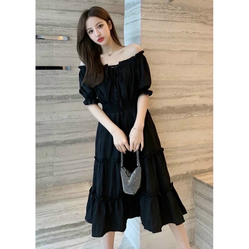 Đầm tầng trễ vai 2 màu