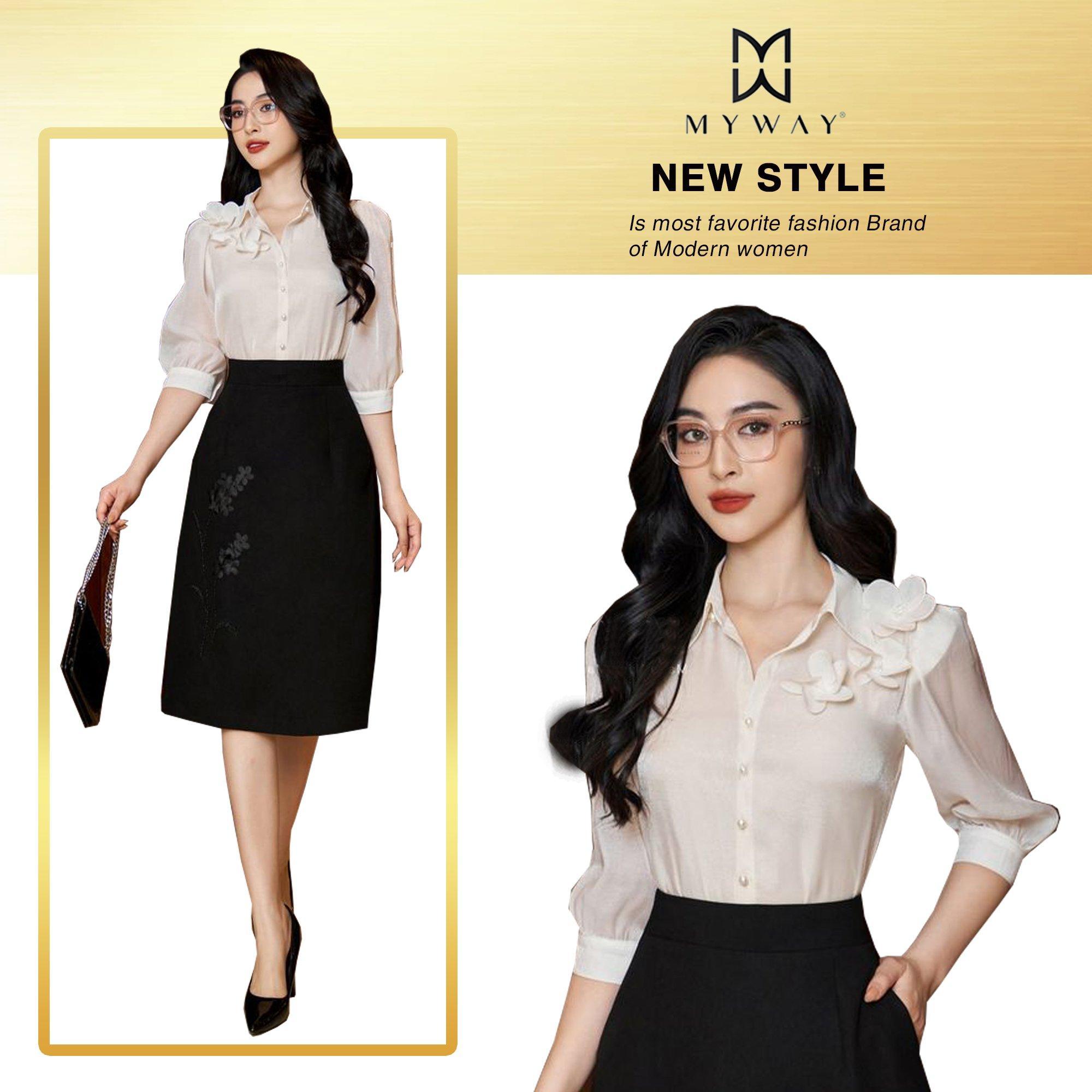 Chân váy xòe chữ a thêu hoa thủ công - black 1mca272