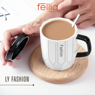 Ly sứ Fashion Life của Fellia cao cấp có nắp đậy tặng kèm muỗng phong cách sang trọng tao nhã thumbnail