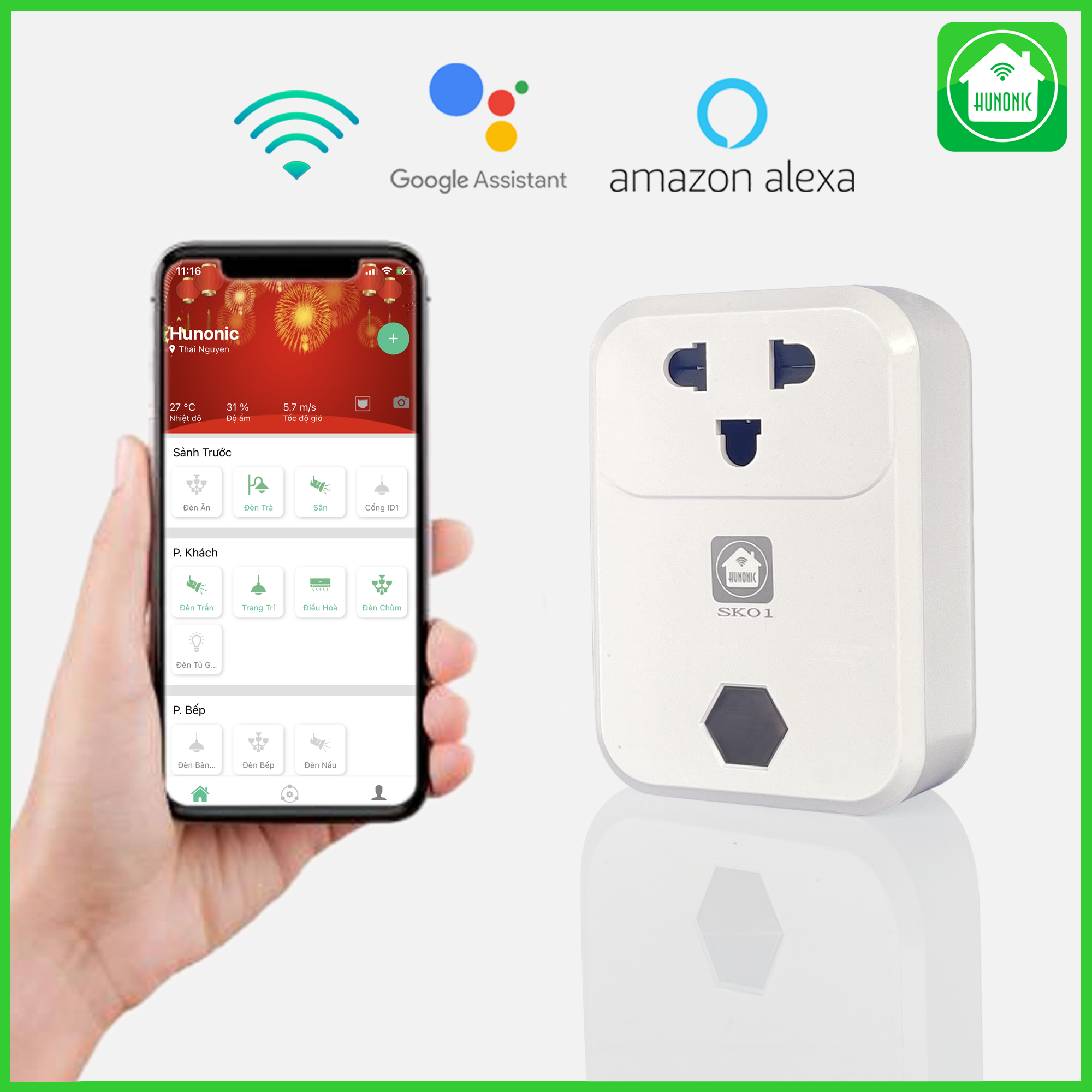 [FREE SHIP] Ổ cắm thông minh Wifi Hunonic