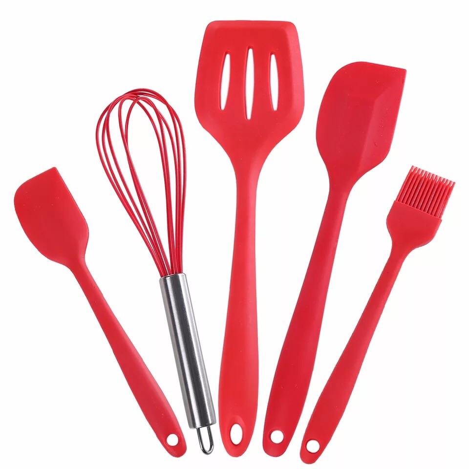 Bộ 5 chổi phới spatula đỏ silicon