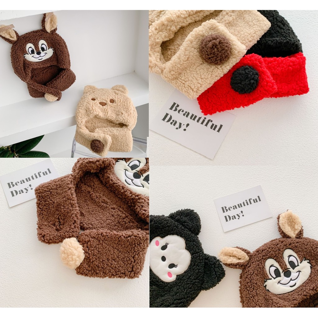 Mũ len lông cừu liền khăn dễ thương cho bé (2-8y)