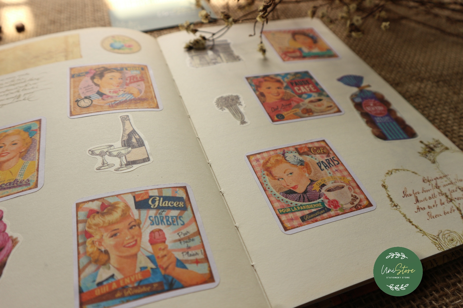 set 2 tờ sticker phong cách cổ điển - sticker retro - uni002