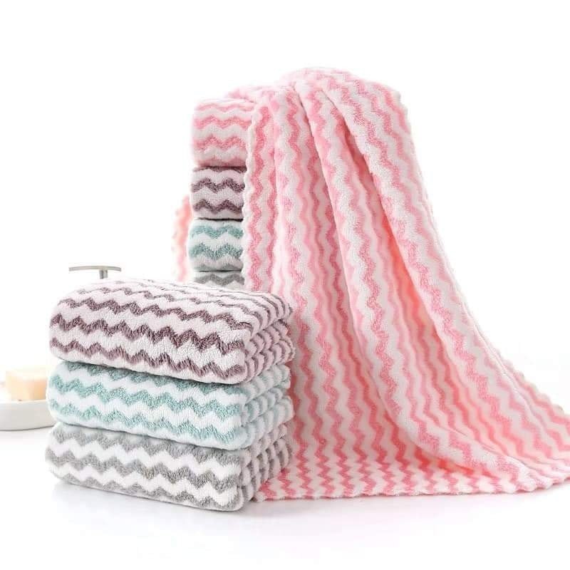 Set 5 Khăn Mặt Lông Cừu Xuất Hàn Vân Kẻ Sọc