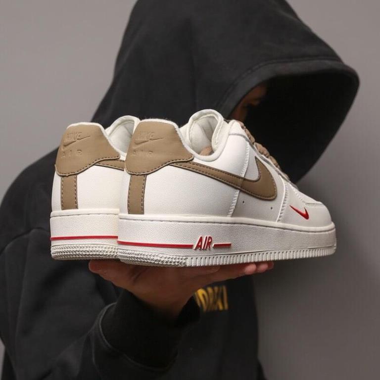 Giày thể thao NIKE AF1 Vệt Nâu, Giày air force 1 low premium white brown bản đẹp 2022 Full box bill tặng kèm dây
