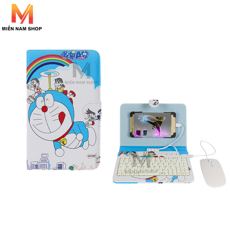 Bộ Combo bao da bàn phím + Chuột hình DOREMON cho điện thoại, máy tính bảng từ 4 đến 7 inch