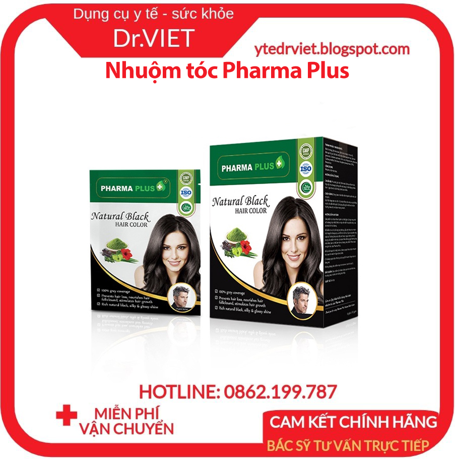 Pharmaceutical dye hair Pharma Plus safety for hair shinier, effective covered black 100% right first time use, regeneration and enshrining spring bar for hair, nourish the hair follicle, stimulate hair growth and prevent hair loss drviet