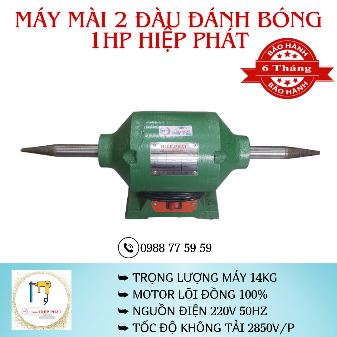 Máy đánh bóng 2 đầu cốt nhọn 1hp motor dây đồng