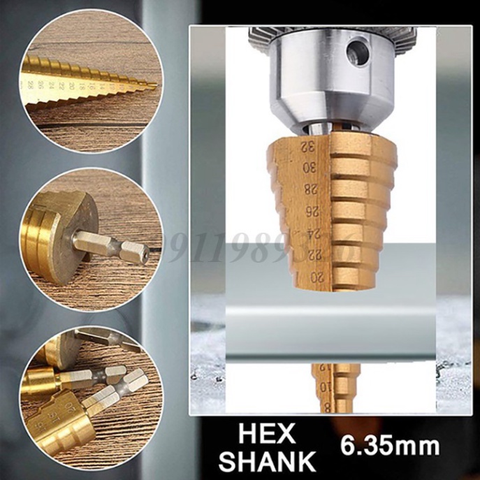 Mũi khoan tháp mũi khoan bước thép HSS 4241 phủ titanium chuôi lục giác - mũi khoan tầng