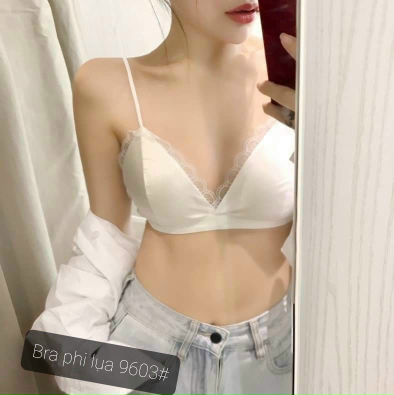Áo kiểu 2 dây bra lụa viền ren cực xinh , chất phi lụa mềm mịn