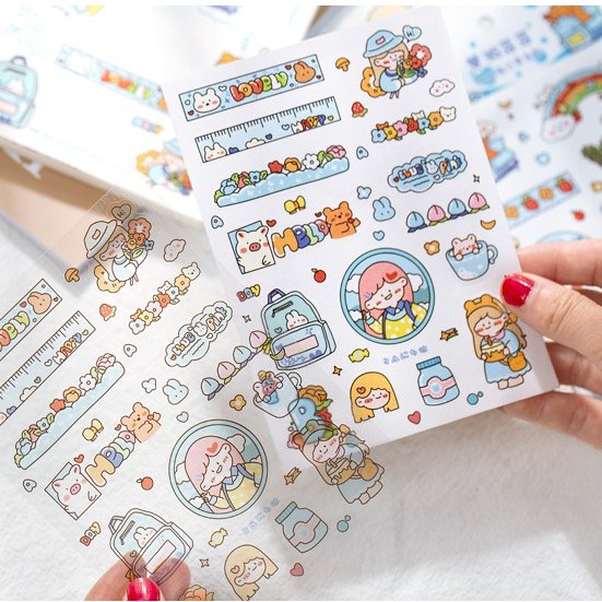 Sticker set 6 tấm (giấy washi/PVC) bé gái dễ thương - MiuSua