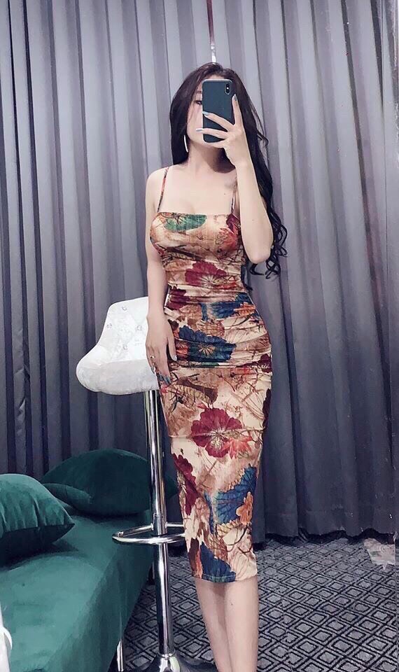 [ Đầm Đẹp ] Đầm Body 2 Dây Cổ Đổ Có Mút Ngực Thời Trang
