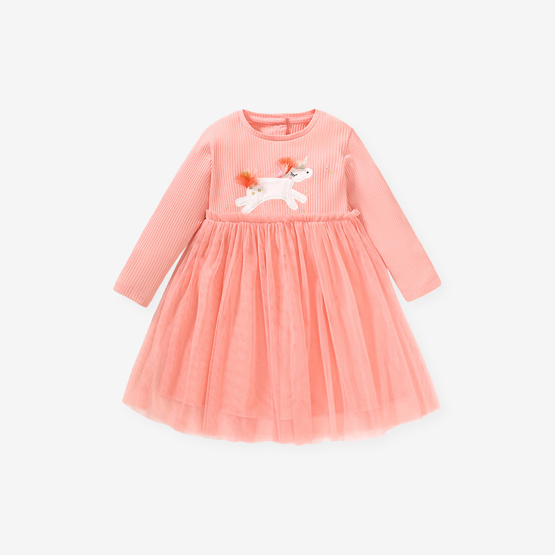 Little Maven girls autumn Pink Pony dress