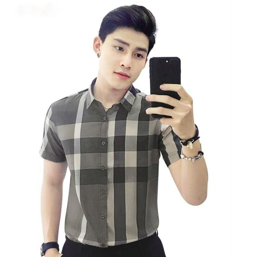 [HCM]áo sơ mi nam ngắn tay phối caro kẻ sọc Chất vải siêu đẹp không nhăn không xù