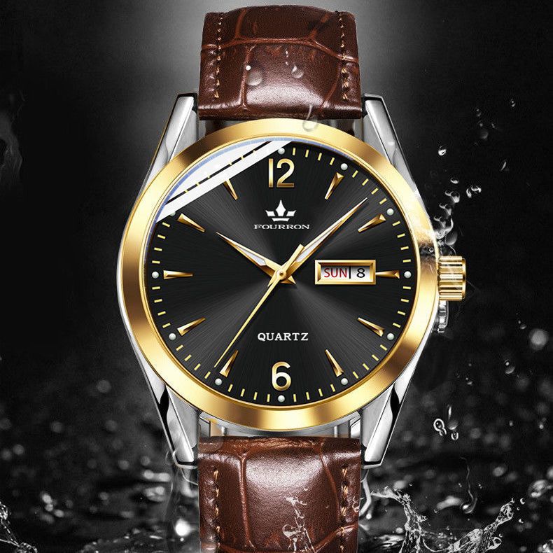 (Grun Ace) Đồng hồ đeo tay tự động nhập khẩu Thụy Sĩ Da thật Chống thấm nước Lịch đôi Dạ quang Đồng hồ đeo tay nam dành cho doanh nhân