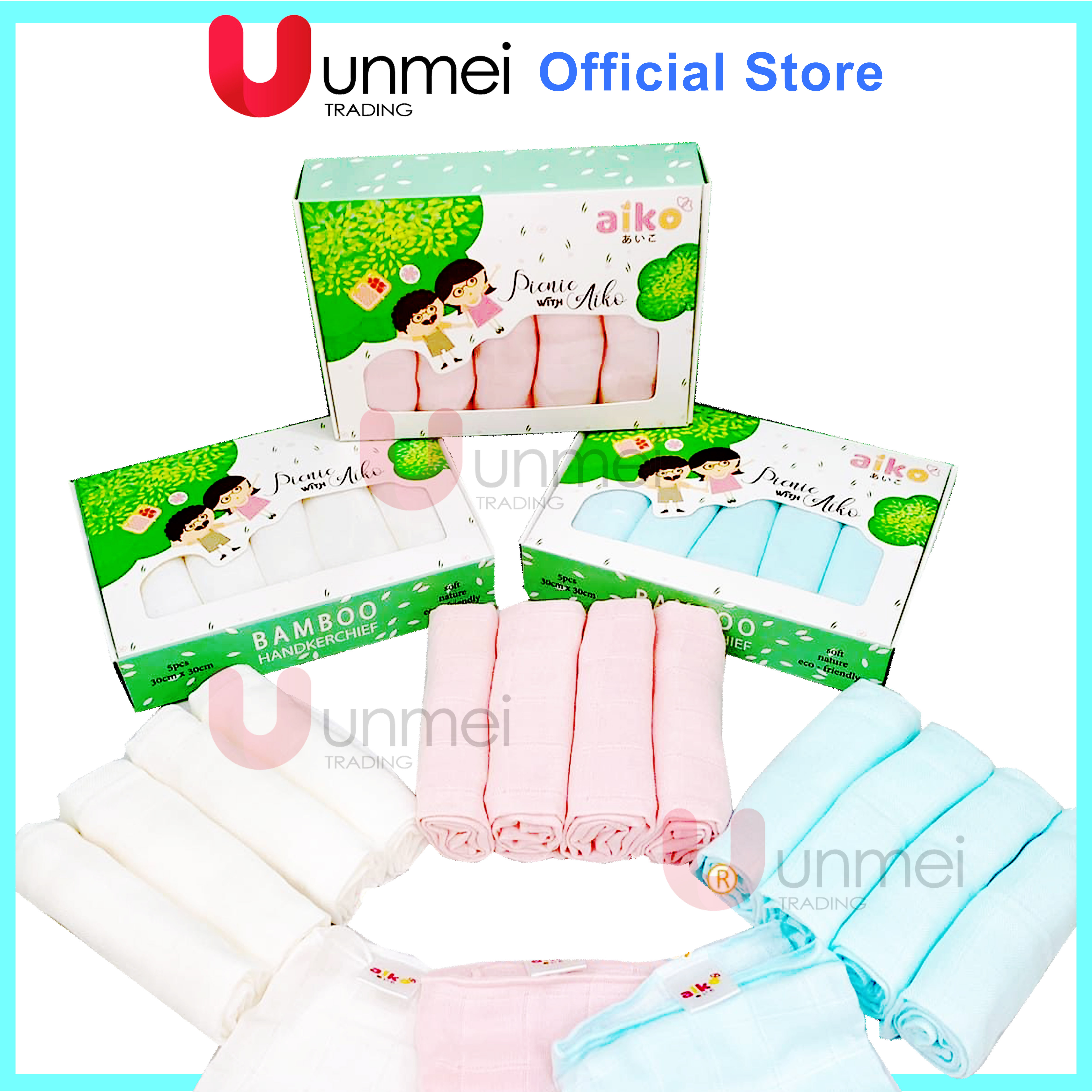 Khăn sữa sợi tre Aiko 5 chiếc/hộp (30*30cm)