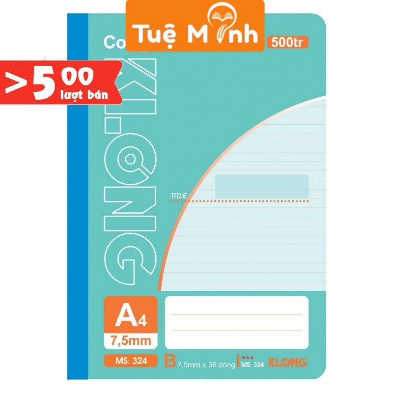 Vở Klong A4 500 trang kẻ ngang,  Sổ may dán gáy Compostion Book, MS 324