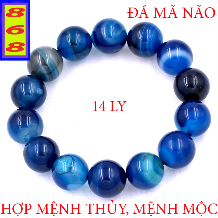Vòng chuỗi đeo tay đá mã não xanh dương sọc 8 ly, 10 ly, 12 ly, 14 ly, 16 ly - vòng tay phong thủy hợp mệnh thủy, mệnh mộc - tài lộc - may mắn - phong thủy 868