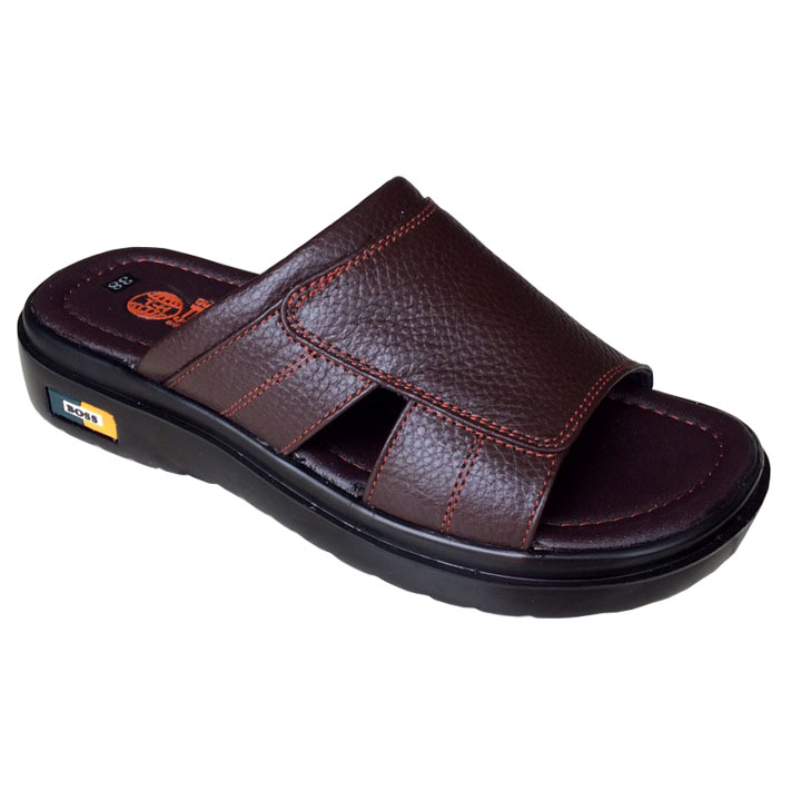 Dép nam Trường Hải Quai ngang da bò đen cao cấp đế PU nhẹ cao 3cm QN01360