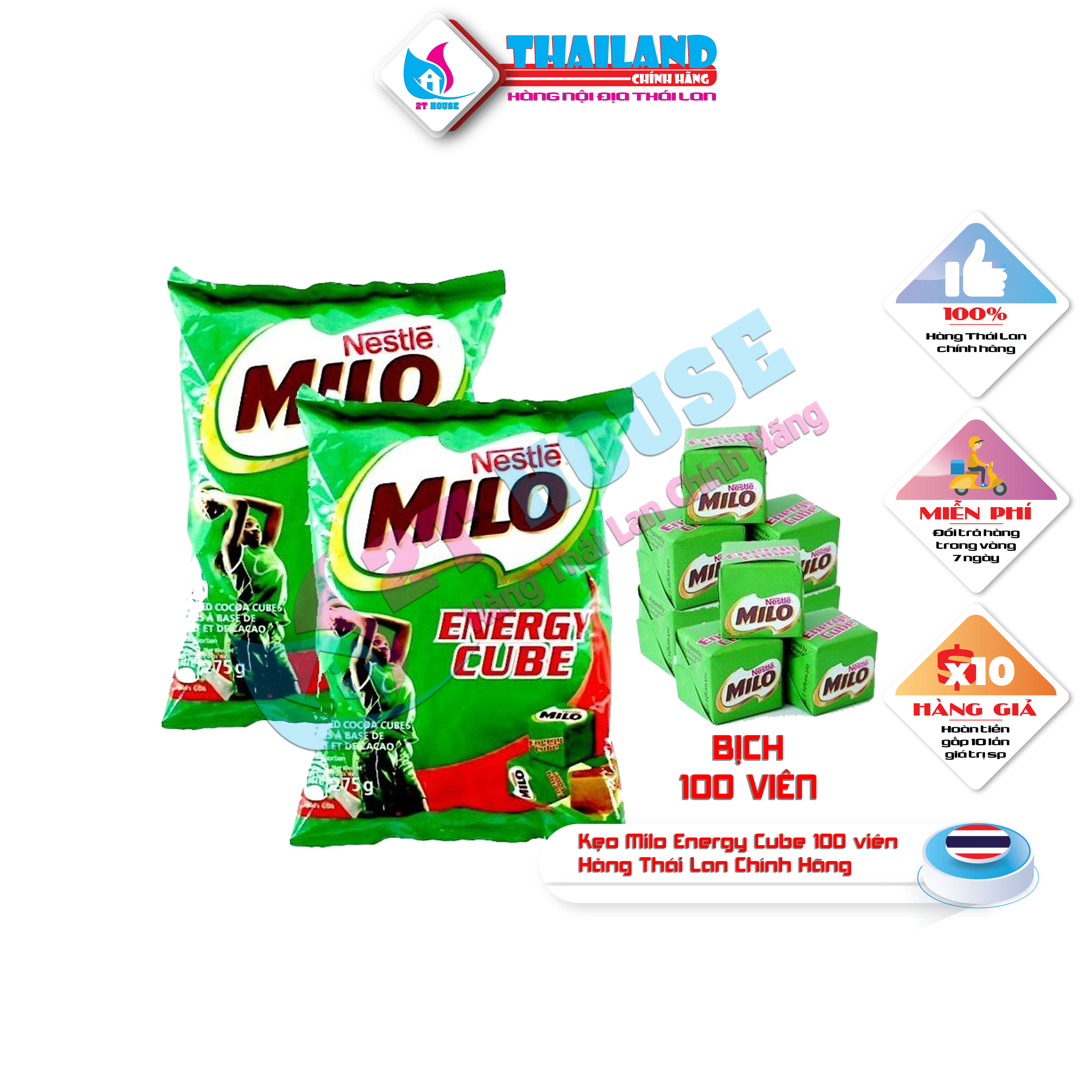 Kẹo Milo Energy Cube Thái Lan bịch 100 viên