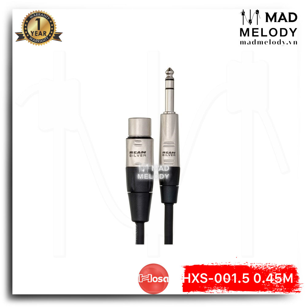 Hosa Pro Balanced Interconnect HXS-001.5 (0.45m) (REAN XLR3F - 1/4in TRS) (Dây cáp preamp canon XLR cái 6ly 6.35mm TRS balanced đực, Brand New)