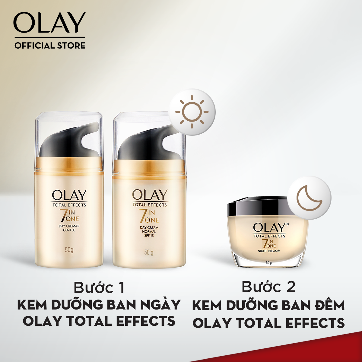 Kem Dưỡng Ẩm OLAY TOTAL EFFECTS Ban Đêm Phục Hồi & Hỗ Trợ Làm Chậm 7 Dấu Hiệu Lão Hóa 50G