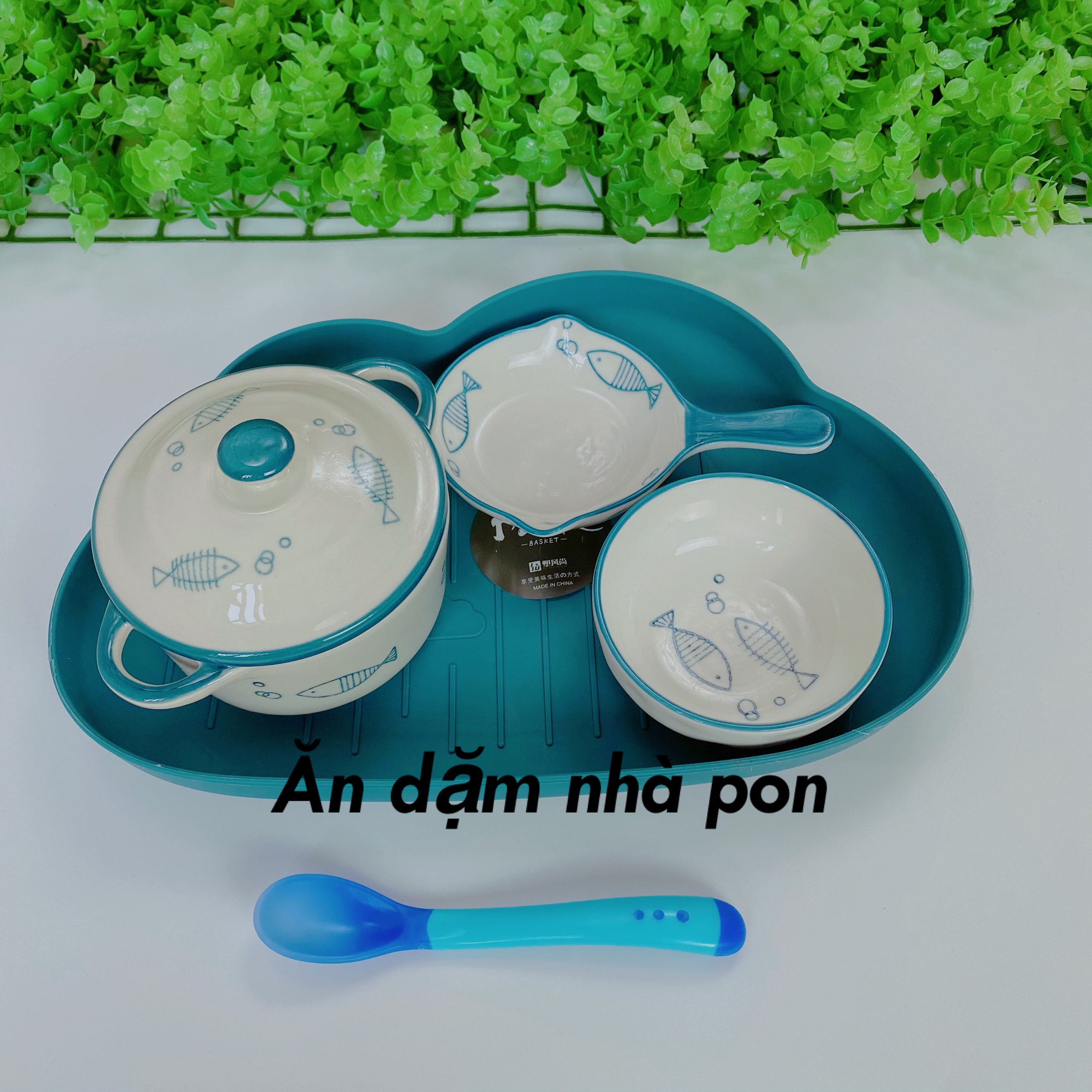 Combo Bát Ăn Dặm Gốm Sứ Cho Bé,Sét Bát Kèm Khay và Thìa