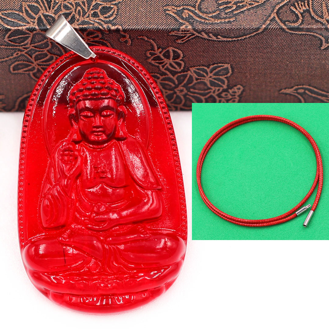 Mặt dây chuyền phật A Di Đà pha lê đỏ 3.6cm - Phật bản mệnh tuổi Tuất, Hợi - Mặt size nhỏ - Tặng kèm móc inox