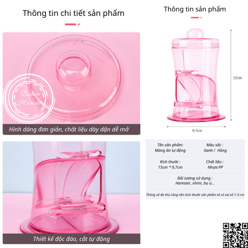 Bộ đổ hạt/chén ăn tự động trong suốt Boer cho hamster (phù hợp với hạt ngũ cốc kích thước nhỏ)