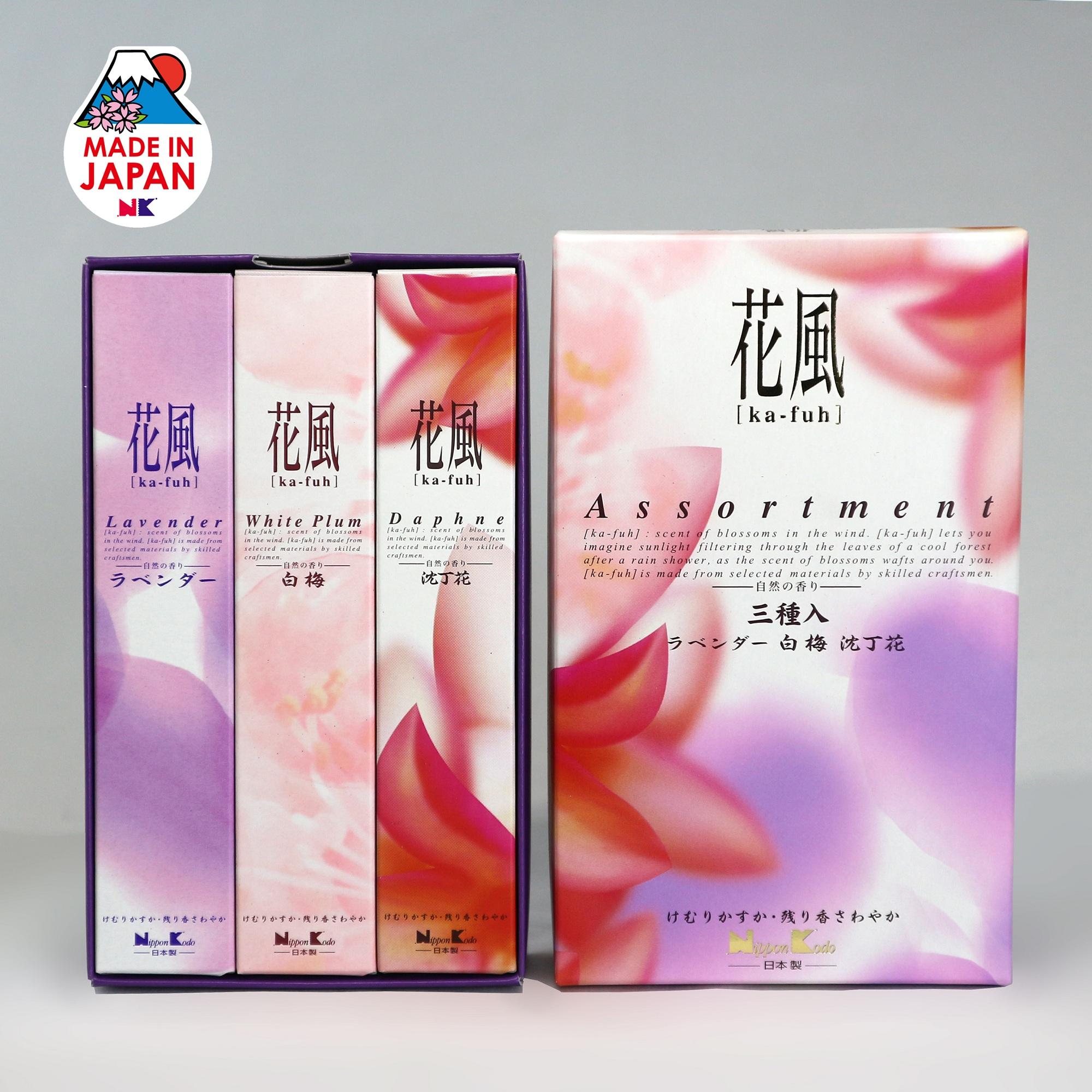 Bộ nhang thơm Kafuh với 3 mùi thơm - Hoa oải hương - Hoa đào trắng - Hoa thụy Hương - Nippon Kodo
