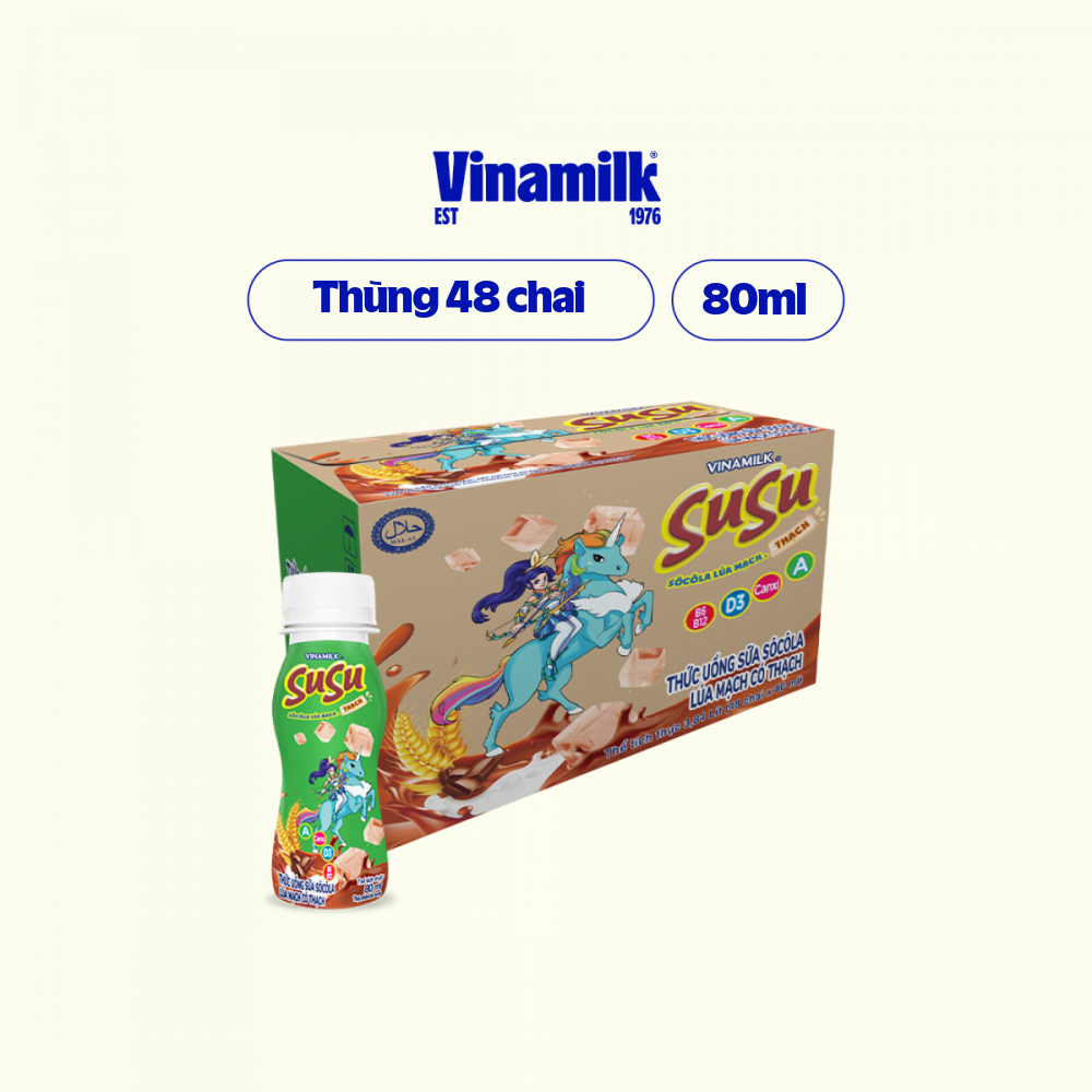 2 Thùng Sữa Socola Lúa Mạch SuSu Chai 80ml - 48 chai/Thùng