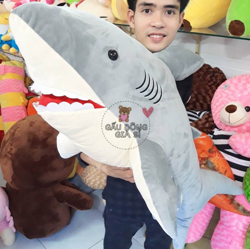 GỐI ÔM CHO BÉ HÌNH CÁ MẬP DỄ THƯƠNG SIZE LỚN VẢI NHUNG MỊN 100% GÒN AN TOÀN CHO BÉ