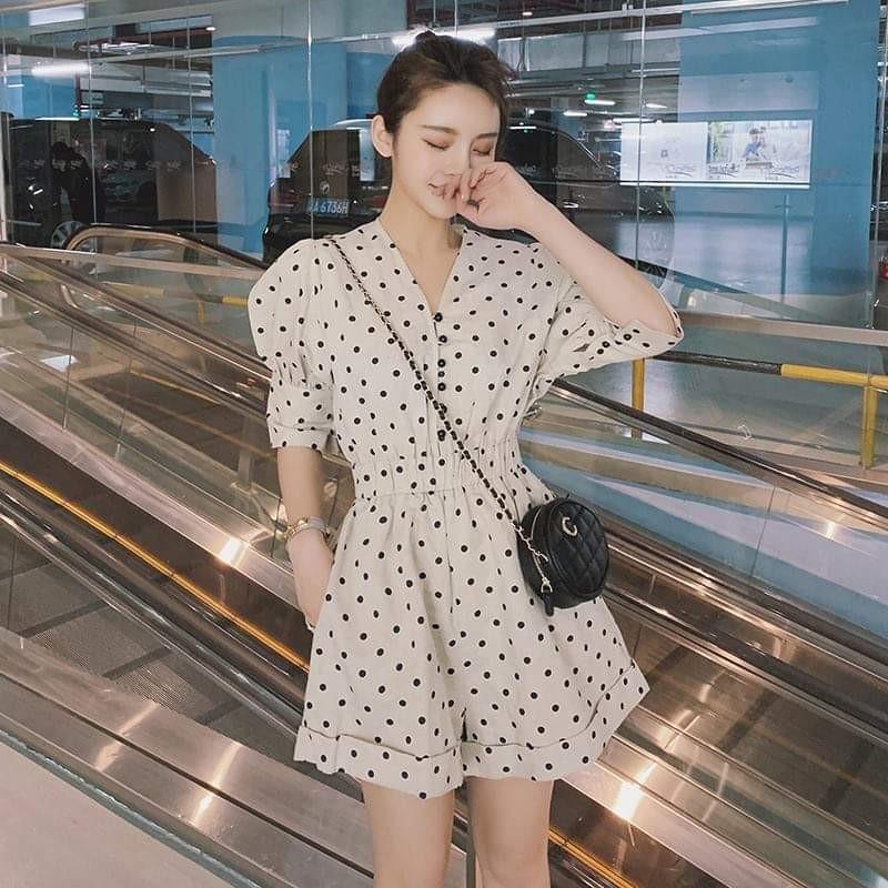 [HCM]Jumpsuit chấm bi tay bo