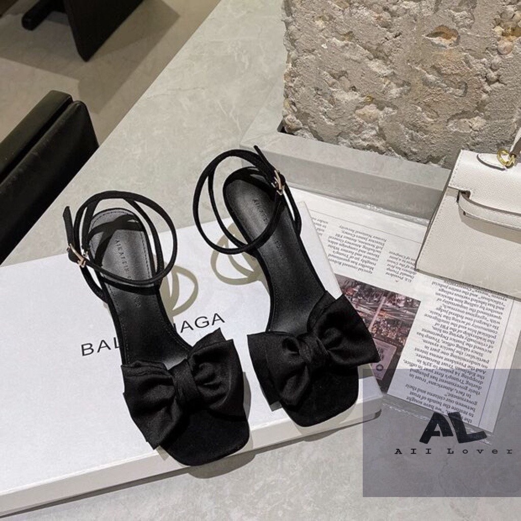 Giày Sandal Cao Gót Nữ Nơ Lụa Mêm Gót Nhọn 7p Sang Chảnh E35M5