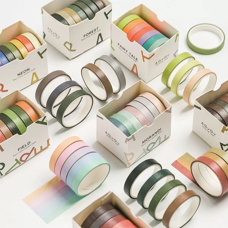 Set 7 Cuộn Washi Tape Basic Agugu dùng để trang trí