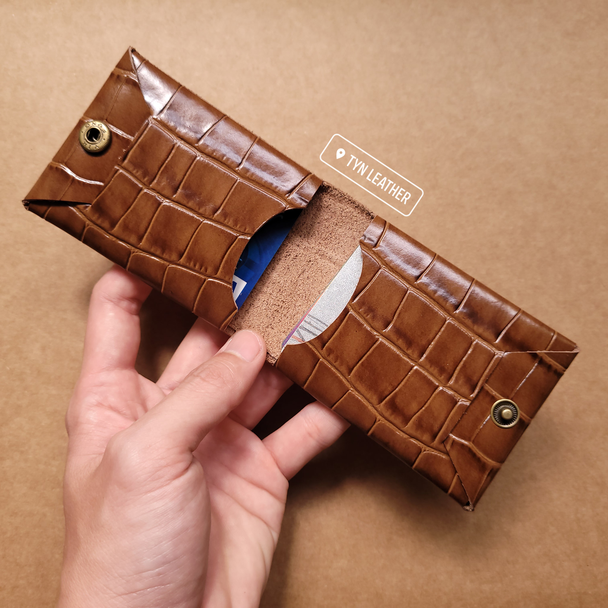 Ví Ngang Mini Da Bò Thật Thật, Ví Da Handmade, Đặt Biệt Không May