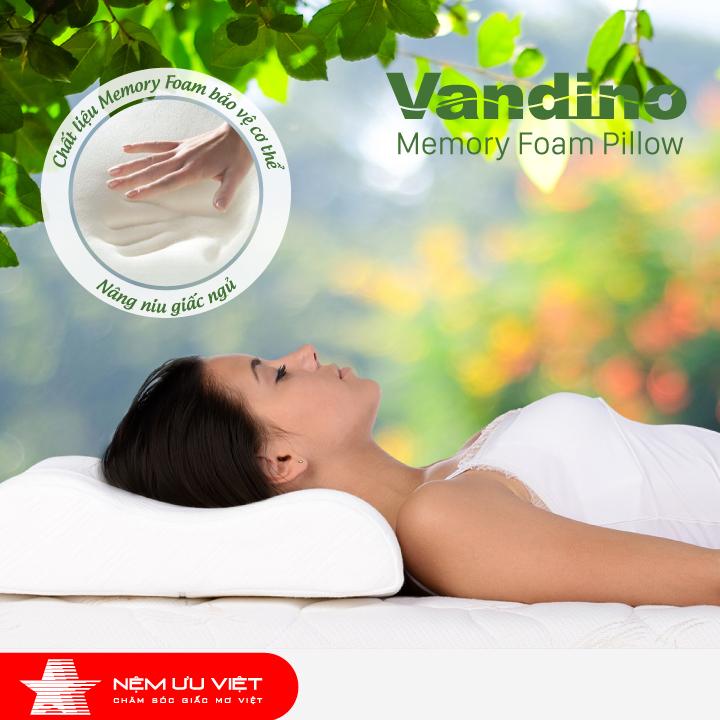 Gối Vandino Memory Foam Pillow Ưu Việt ( 30cm x 50cm x 8/10 cm )