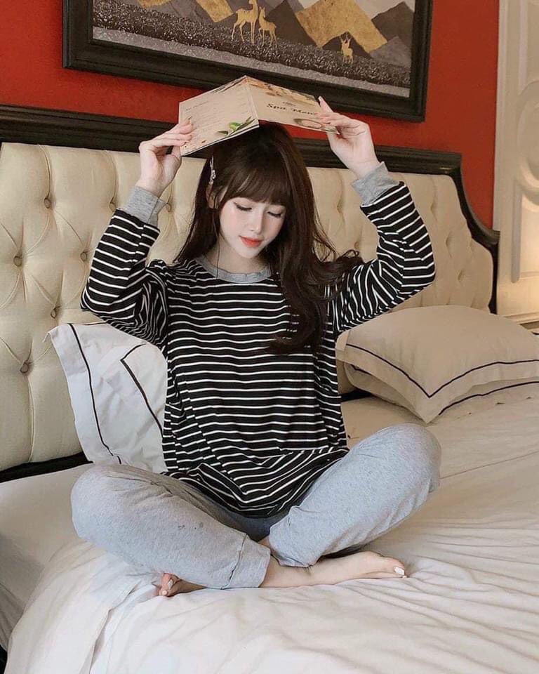 Bộ đồ bầu và sau sinh✅ freeship ✅ chất nỉ da cá có vén ti kẻ đẹp giá rẻ cho mom mặc nhà mùa thu đông b29 xoài boutique