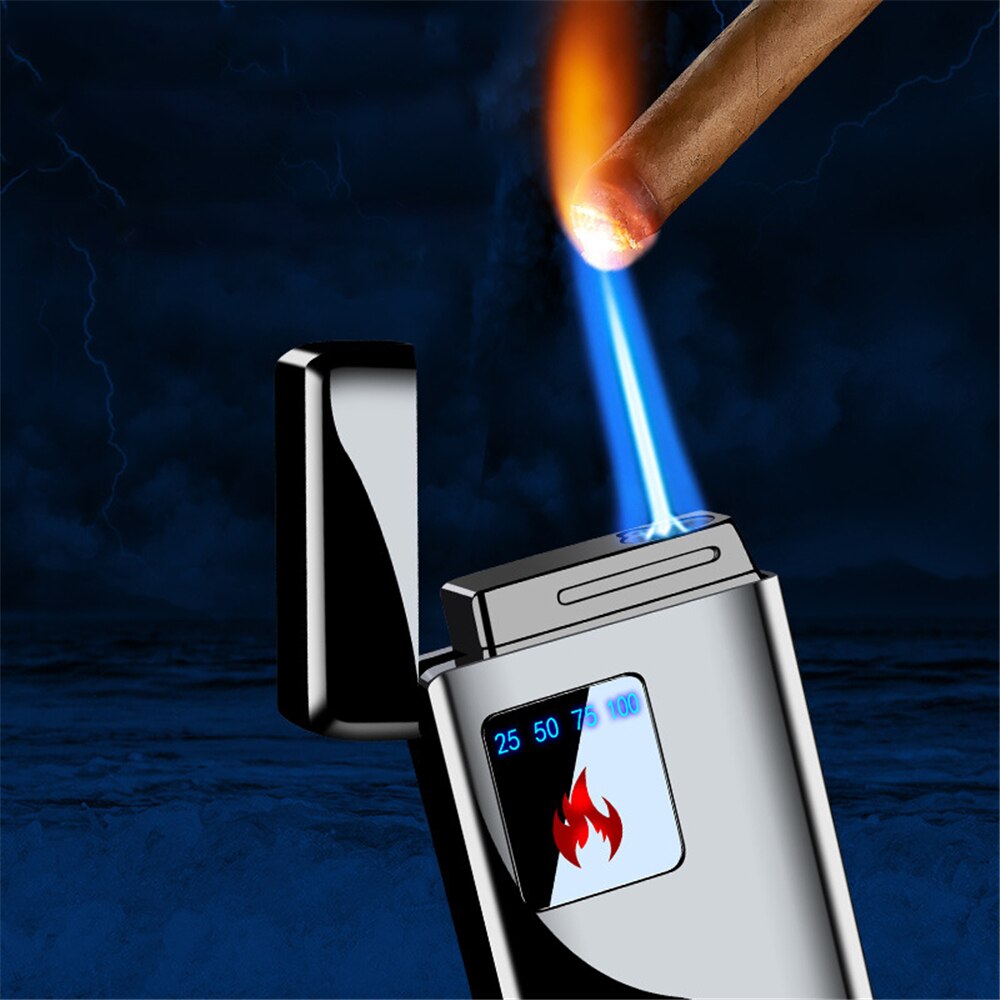 ZZOOI Jet Flame Lighter Touch Screen  USB Electronic Lighter Windproof Refillable Butane Gas Lighter Creative Smoker Gift