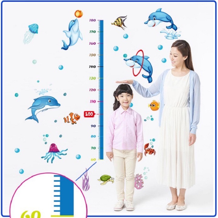 Decal đo chiều cao hình cá heo cho bé