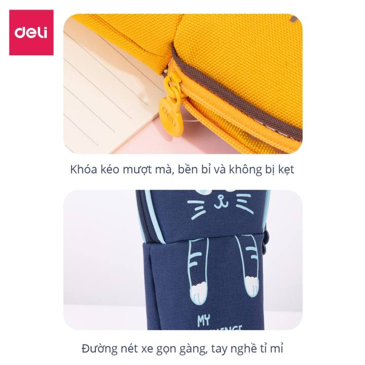 Túi Hộp Đựng Bút Đồ Dùng Cá Nhân Bằng Hình Chú Mèo Xinh Xắn Nhiều Màu Sắc Deli Sức Chứa Lớn - BC172 - Hình ảnh 6