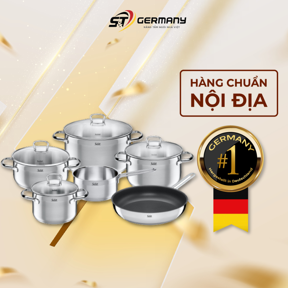Bộ nồi inox silit scalea 6 món kèm chảo nội địa đức nồi bếp từ thiết kế sang trọng nấu ăn dễ dàng germanysnt 70073