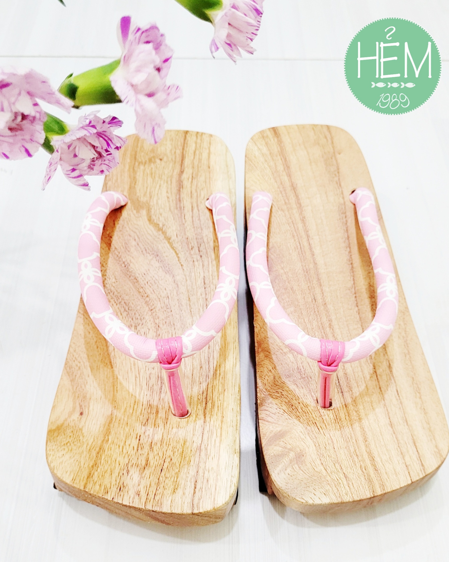 Guốc gỗ Nhật/Geta quai hồng dịu dàng