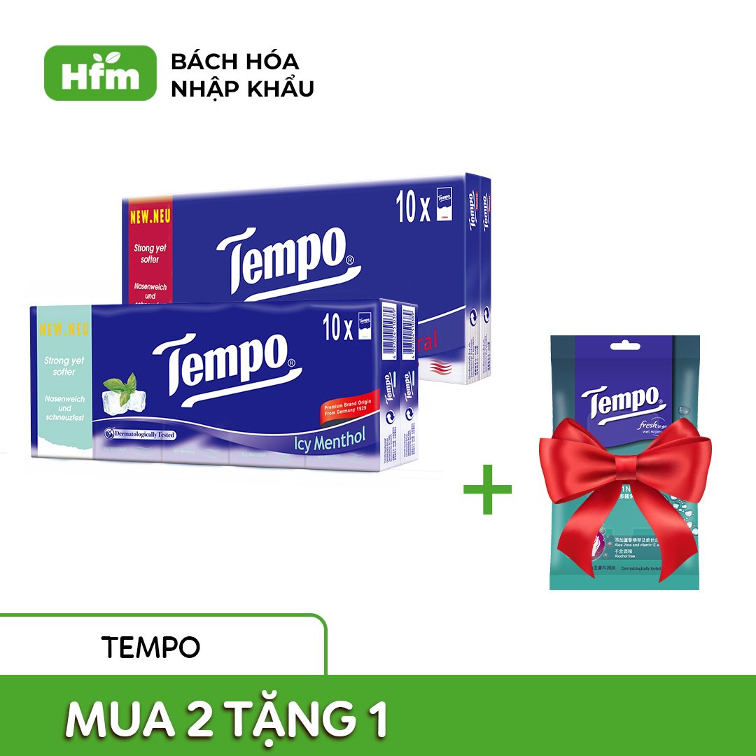 [COMBO 2 LỐC REGULAR] Khăn Giấy Tempo Regular Icy Menthol (10 gói/Lốc) - Thương Hiệu Đức