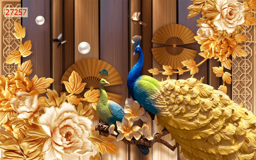 Tranh uyên ương chim công phượng 3D dán tường, tranh con đường, tranh hoa 3D, tranh cảnh biển