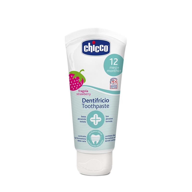 Kem đánh răng cho bé chicco hương dâu 12m+, hương chuối 6m+