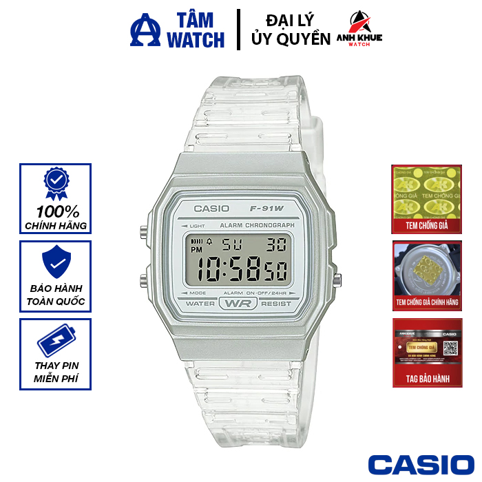 Đồng hồ unisex dây nhựa Casio chính hãng Anh Khuê F-91 (35mm) (tay nam nhỏ và nữ)